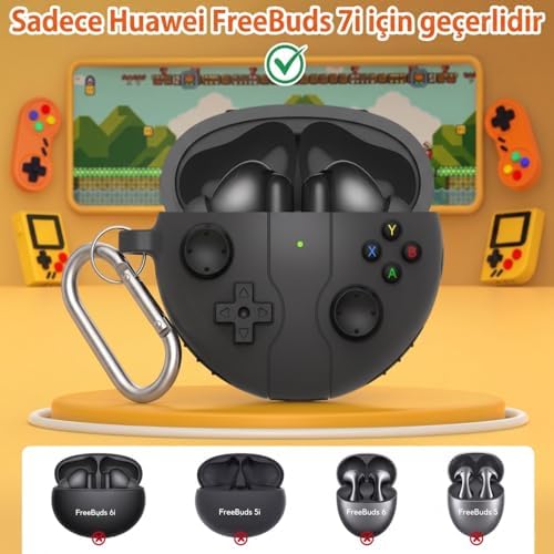 [Retro-Gamepad]  FreeBuds 7i için Kulaklık Kılıfı Darbe Emici Köşe Korumalı Oyun Konsolu Görünümlü Freebuds 7i Kılıfı 360° Koruma Sağlayan Yumuşak TPU Freebuds 7i Koruyucu (Koyu Gri)