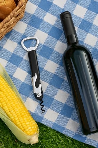 Paslanmaz Çelik Türbişonlu Şarap ve Şişe Açacağı – Ergonomik Kolu ve Dişli Mekanizmalı, Kolay Kullanım, (MAVİ)