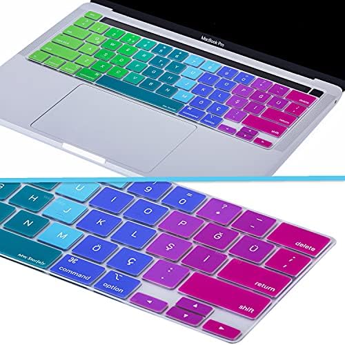 MacBook Pro Türkçe Q Çeviri Klavye Koruyucu US ANSI Amerikan Düz Enter A2338 M1 M2 A2251 A2289 A2141 Uyumlu Silikon Keyboard Cover Touch Bar Pembe Yeşil