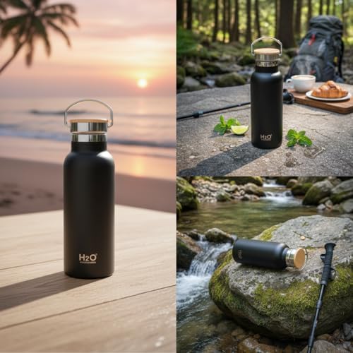 Alternative view of Bambu Kapaklı Siyah Çelik Termos Matara - 750 ml Sızdırmaz Kilitli Mug - Doğal Ahşap Detaylı Sıcak ve Soğuk Tutan Ofis Termosu