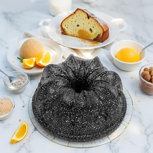 Alternative view of Döküm Gövdeli Taç Kek Kalıbı 23cm, Dilimli ve Döküm, Siyah Granit Benekli Pişirme Kabı, Kolay Çıkarma, Dayanıklı Alüminyum Alaşım