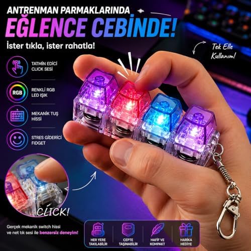 Alternative view of Talky Işıklı Mini Klavye Anahtarlık, Click Sesli Mekanik Switch Fidget Oyuncak,RGB LED Işıklı Stres Giderici
