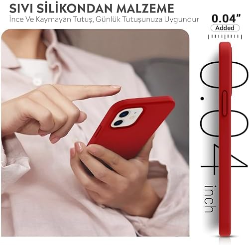 Alternative view of iPhone Kılıf İnce Sıvı Silikon 3 Katmanlı Tam Kaplamalı Yumuşak Jel Kauçuk Kılıf Kapak (Koyu Kırmızı, iPhone 11)