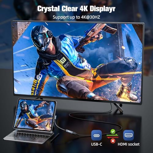 USB-C to HDMI Adaptör 4K@30Hz – Type-C Görüntü Aktarıcı – iPhone ile Uyumlu, MacBook ile uyumlu, Laptop, Tablet Uyumlu – Dayanıklı Örgü Kablo – Tak & Çalıştır OTGTH - Görsel 3