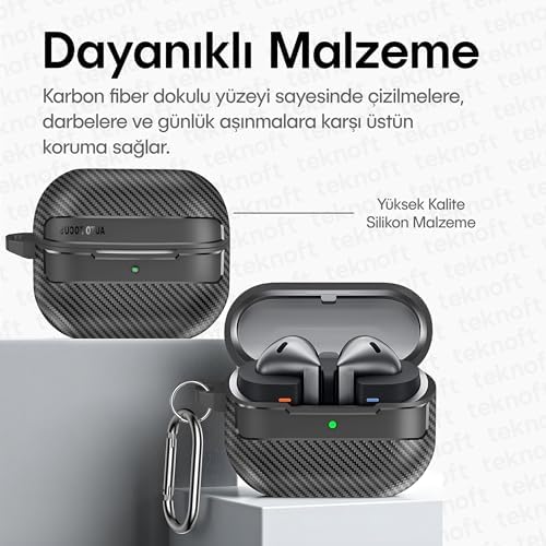 Galaxy Buds 3 Pro, Buds 3 ve Buds 3 FE ile Uyumlu Mat Karbon Fiber Dokulu Darbelere Dayanıklı Premium Silikon Kılıf (Galaxy Buds 3 Pro/3/3 FE) - Görsel 3