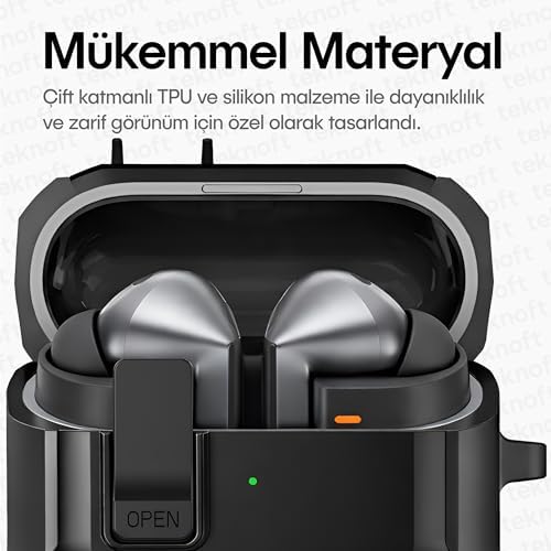 Galaxy Buds 3 Pro, Buds 3 ve Buds 3 FE ile Uyumlu Mandallı Kapak Kilit Sistemli Mat Dokulu Darbelere Dayanıklı Premium Silikon Kılıf - Görsel 2