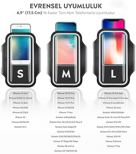 iPhone  Xiaomi  ile uyumlu Universal 6,9" inç e Kadar Uyumlu Anahtar Koyma Bölmeli Spor Koşu Yürüyüş için Kol Bandı Siyah