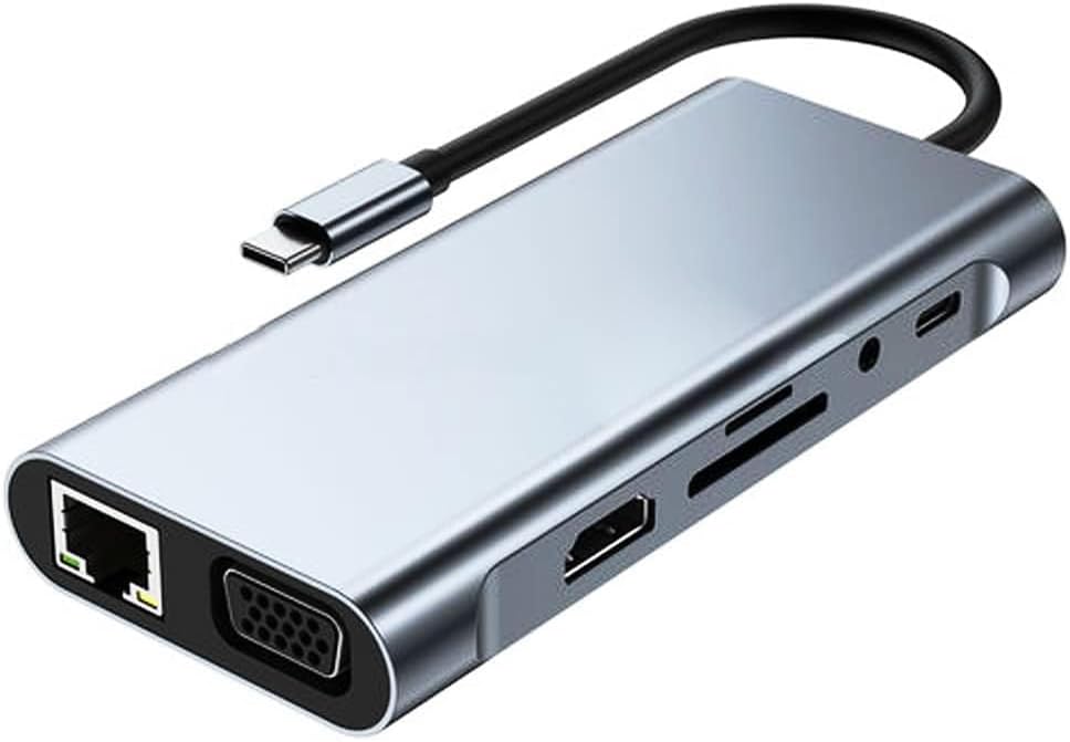 10 in 1 Type-C To USB Hub HDMI (4K),Audio/, Type-C/, 4X USB 3.0/, LAN/, VGA/, SD Card Reader Çevirici Hub 10 Port Adaptör Dönüştürücü Çoklayıcı