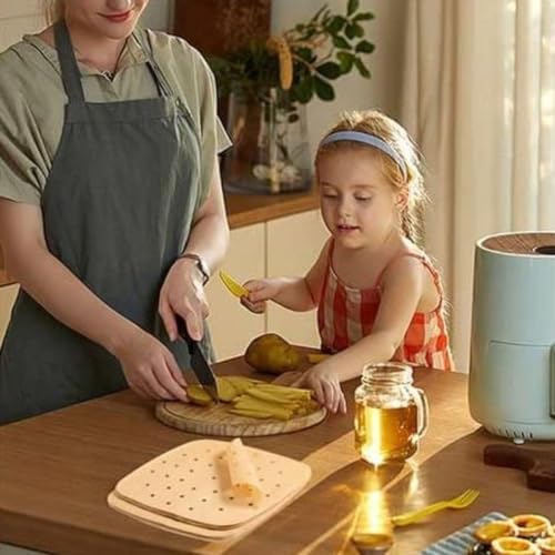 100 Adet Air Fryer Pişirme Kağıdı Tek Kullanımlık Hava Fritöz Yağ Geçirmez Yapışmaz Gıda Pişirme Kağıdı Delikli Kare Model - Görsel 3