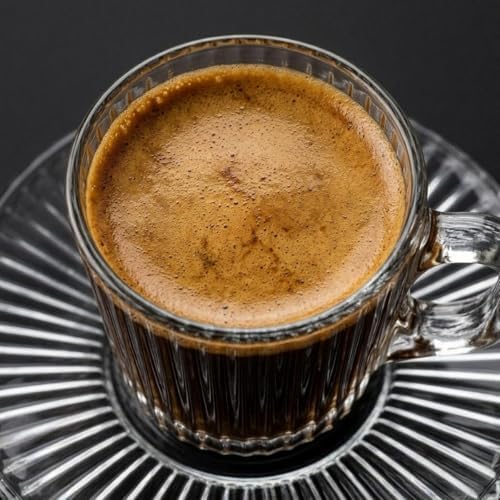 6’lı Cam Kahve Fincanı Seti Çizgili Desenli Şeffaf Fincan ve Tabak Takımı 8 cm Espresso Türk Kahvesi Sunum Seti - Görsel 3