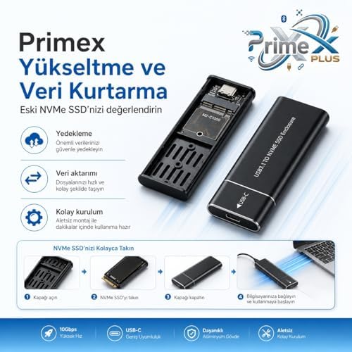 PX-M220 M.2 NVMe SSD Kutusu, Type-C USB 3.0/3.1 10Gbps Harici SSD Kutu, PCIe NVMe Tek Çeltik M-Key SSD Uyumlu, Alüminyum Taşınabilir SSD Muhafaza, 8TB Destekli