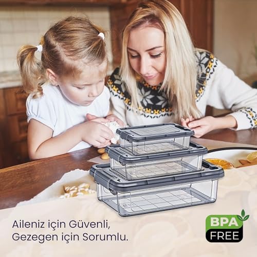 Hobby Life Elite 3’lü Kilitli Saklama Seti (3L+1.5L+0.85L) – İç İçe Geçen Yer Tasarruflu, Şeffaf Antrasit Premium Gıda Kabı - Görsel 3
