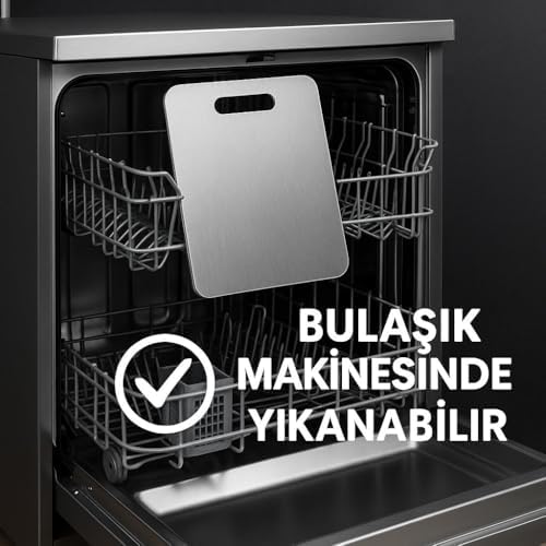 1,5 mm Paslanmaz 304 Kalite Çelik Kesme Tahtası, Bulaşık Makinesinde Yıkanabilir, Mutfak için Metal Doğrama Tahtası,Bıcak Dostu,Özel Ayaklı,Hijyenik ve Dayanıklı,34x23 cm,Kolay Temizlenebilir. - Görsel 3