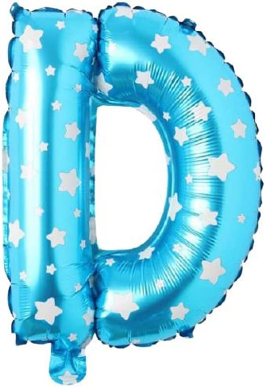 D Harfi 16 İnç Mavi Yıldızlı Renk Folyo Balon 36 CM (Mavi)