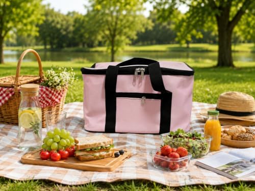 Pembe 22 Litre Termal Piknik ve Taşıma Çantası – Su Geçirmez Kumaş, Kalın Yalıtımlı İç Kaplama, 2 Bölmeli Soğuk-Sıcak Tutucu Çanta (39x27x23 cm) - Görsel 3