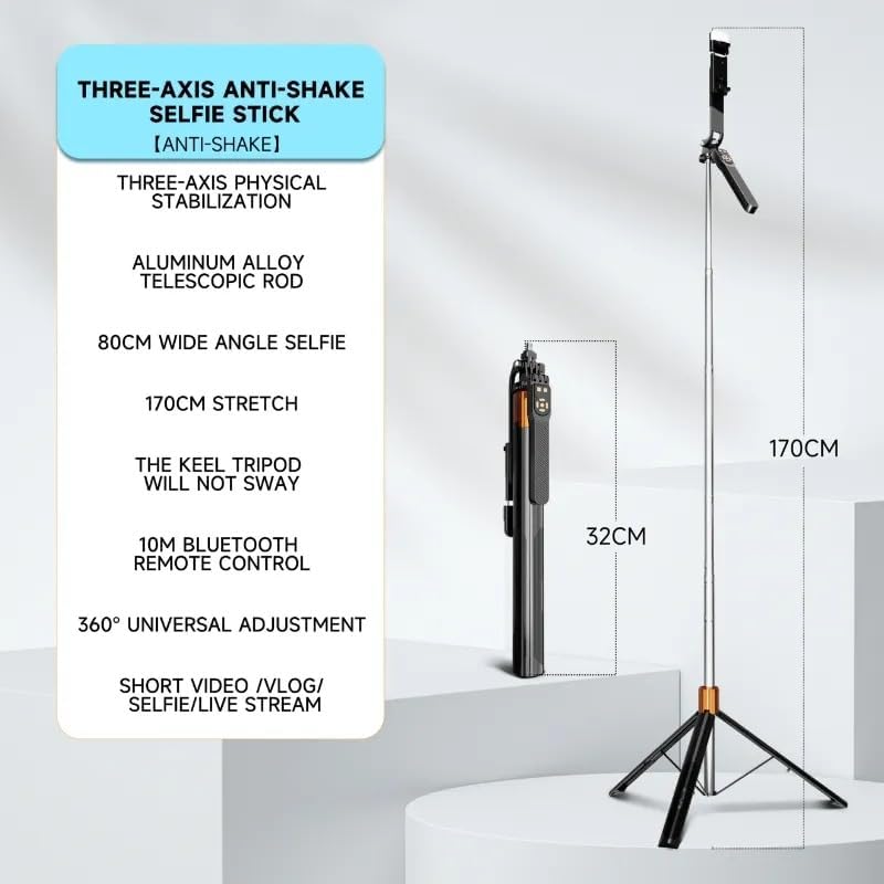 3 Eksen Anti Shake Stabilizasyonlu Selfie Çubuğu Tripod 170 cm Uzatılabilir Alüminyum Gövde 10 m Bluetooth Kumanda 360° Ayar 1/4 Vida Kamera Vlog Canlı Yayın | NP-L6S - Görsel 3