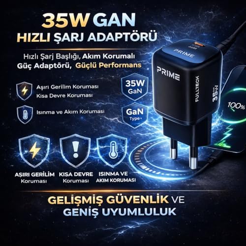 Alternative view of 35W Gan Hızlı Şarj Adaptörü, Hızlı Şarj Başlığı,1x Type-C Girişi, 1x Usb Girişi, Güçlü Performans, Aşırı Gerilim, Kısa Devre, Isınma ve Akım Koruması, Gelişmiş Güvenlik ve Geniş Uyumluluk (kablo dahi)