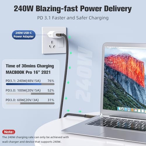 ULTRA USB C to USB C Kablo 240W PD 3.1 Hızlı Şarj, 20Gbps Veri Transferi, 4K@60Hz Görüntü Aktarımı, USB 3.2 Gen2 Type-C Kablo ULT (200, Santimetre) - Görsel 3