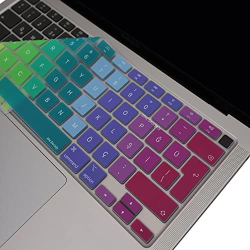 Alternative view of Türkçe Q Klavye Koruyucu MacBook Air 13 A2179 A2337 M1 Uyumlu | UK ISO Ters L Enter | Ultra İnce Silikon Keyboard Cover Pembe Yeşil