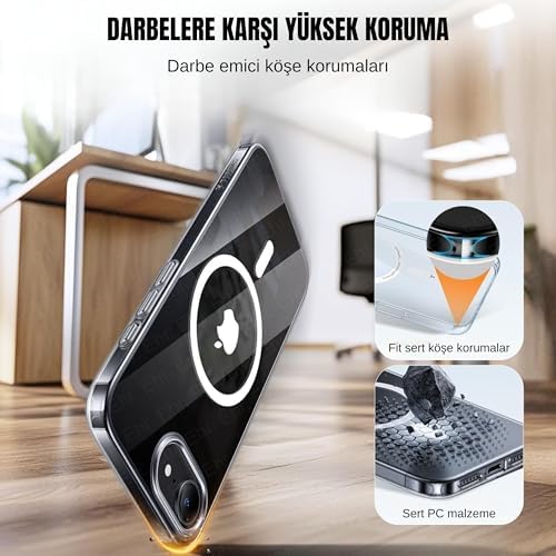 Ehr. iPhone 16e/17e Uyumlu Kamera Korumalı Magsafe Wireless Şarj Özellik Sert Sararmaz Mika Şeffaf Kristal Arka Kapak Kılıf