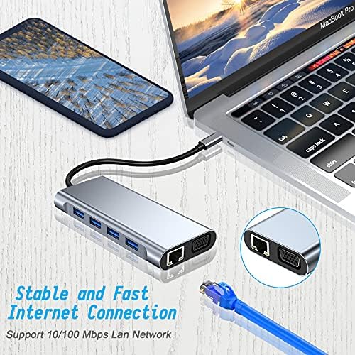 Alternative view of USB C HUB, Yerleştirme İstasyonu, 11'i 1 arada USB C Adaptörü, 4K HDMI, VGA, USB 3.0 Bağlantı Noktaları, C Tipi PD, Gigablit Ethernet RJ45, SD/TF Kartları, 3,5 mm AUX, MacBook Pro/Air ile Uyumlu, Daha Fazla C Tipi Cihazlar