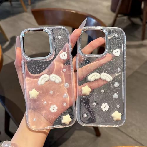 Alternative view of 3D Melek Kanatlı Yıldızlı Şeffaf Simli iPhone 15 Uyumlu Kılıf – Kamera Korumalı, Darbe Emici Silikon
