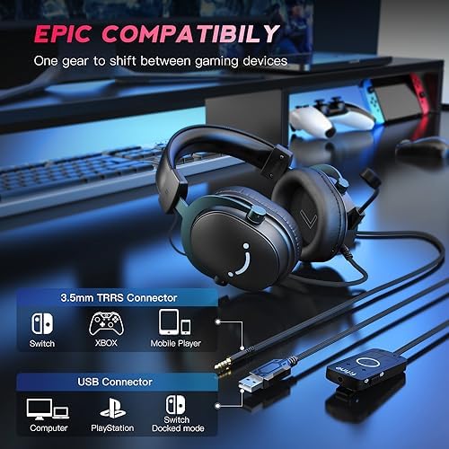 Alternative view of 3,5 mm Ses Jaklı Oyun USB Kulaklığı, 7.1 Surround Ses, Çıkarılabilir Mikrofon, Ses Kontrolü, Kablolu Kulaklıklar Siyah PS5/PS4/Anahtar/XBOX denetleyici H9 için