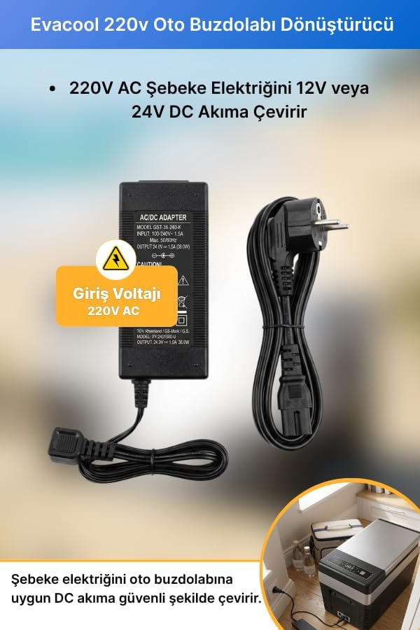 Evacool 220v Oto Buzdolabı Dönüştürücü Adaptör Ev Adaptörü - Görsel 3