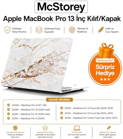 Alternative view of MacBook Pro 13 Mermer Desenli Kılıf A1706 A1708 A1989 A2159 A2251 A2289 A2338 M1 M2 Uyumlu Baskılı Sert Kılıf İnce Hafif Koruyucu Kapak R-09