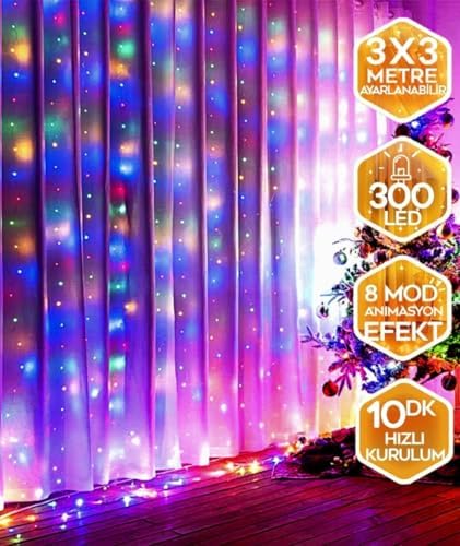 Senon Kumandalı Peri Tel LED Aydınlatma 300 LEDLİ Perde Işık 10 Saçaklı 3x3 Metre Dekoratif Duvar Işığı USB Kablolu (RGB Çok Renkli) - Görsel 3