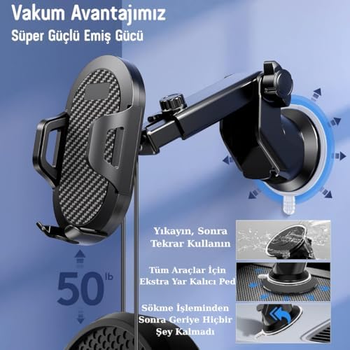 Alternative view of Araç Telefon Tutucu –  360° Dönebilir Vantuzlu, Şok Emici, Tek Tuşla Sabitleme, Ultra Güçlü Vakum, 4.7”–7” Telefonlar için Uyumlu