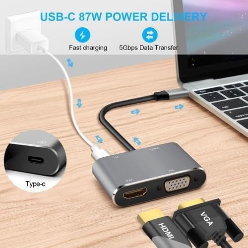 CF02 Macbook Uyumlu Type-C™ To 4K Ultra Hd 1080p Hdmı/Vga/Pd Şarj/USB 3.0 4IN1 Çevirici Hub Adaptör