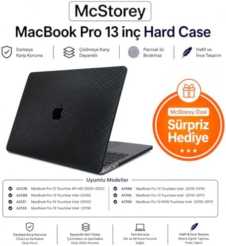 MacBook Pro 13 Karbon Fiber Desenli Kılıf A1706 A1708 A1989 A2159 A2251 A2289 A2338 M1 M2 Uyumlu İnce Hafif Sert Kılıf Koruyucu Kapak Siyah - Görsel 2