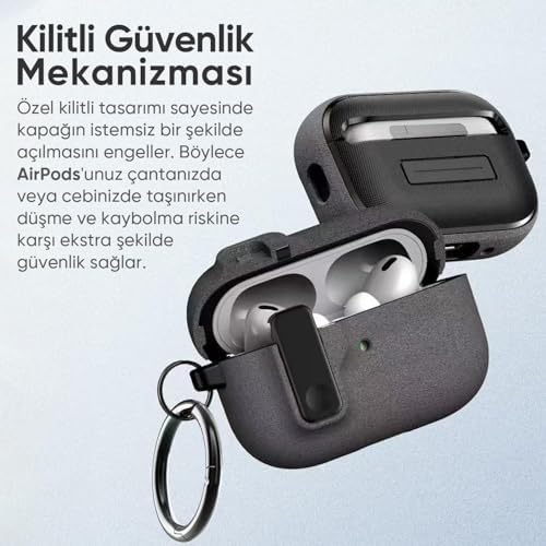 Airpods 4 ile Uyumlu Fabric Serisi Özel Kilitli Tasarım ve Kumaş Yüzeyli Kılıf Darbelere Karşı Koruyucu Kapak (Gri, Airpods 4) - Görsel 3