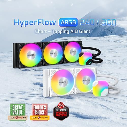HyperFlow ARGB 360mm-AIO CPU Sıvı Soğutucu-Intel LGA 1700/1200/15X/2066, AMD AM3/AM4/AM5 Soketler için-Geliştirilmiş 3100 RPM Su Pompası Tasarımı-3x 120 mm Yüksek Performanslı PWM 4 Pin - Görsel 3