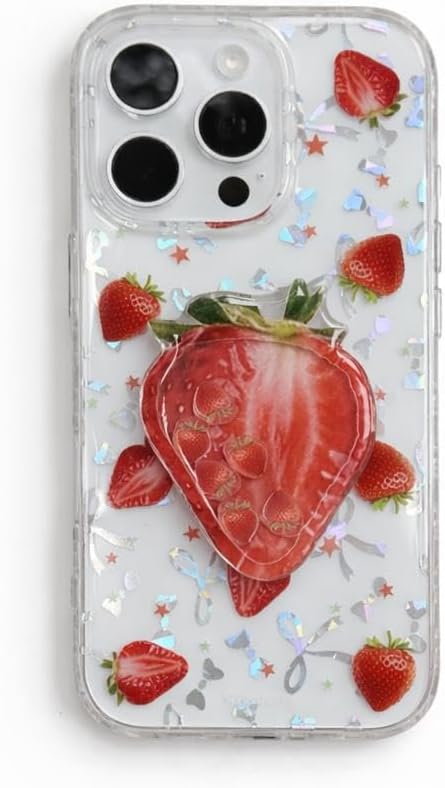3D Çilekli Şeffaf Simli iPhone 13 Pro Uyumlu Kılıf – Kamera Korumalı, Darbe Emici Silikon - Görsel 3