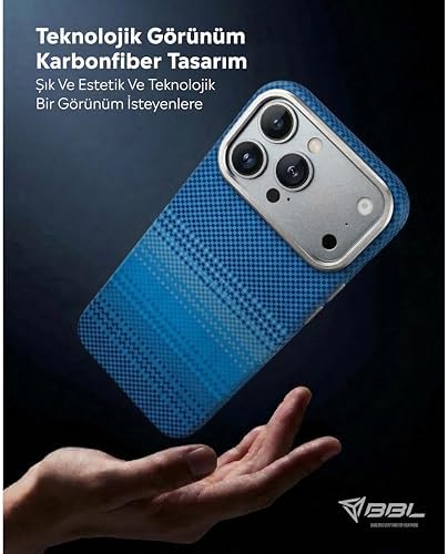 iPhone 17 Pro Max ile Uyumlu Magsafe Şarjlı Karbon Fiber ArmorAir Kesik Kenarlı Kılıf Mavi