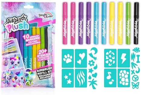 Airbrush Plush - Refill Kit 10 pens (256) | Yıkanabilir renkli kalemleyiciler Airbrush ve yapışkan şablonlarla uyumludur - Görsel 3