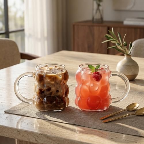 Boncuk Desenli Borosilikat Cam Bardak, 350 Ml Geniş Kapasite, Isıya Dayanıklı Yapı, Bulaşık Makinesinde Yıkanabilir, Ev Ofis Restoran İçin Uygun Kulplu Kahve Espresso Sunum Bardağı - Görsel 3
