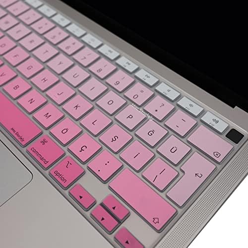 MacBook Air 13 Retina Türkçe Q Klavye Koruyucu UK Ters L Enter | A1932 A2179 A2337 M1 Uyumlu | Silikon Keyboard Cover Touch ID Pembe - Görsel 2