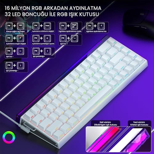 Aula Hero 68 He Manyetik Klavye Rapid Trigger Meteor Switch 8000Hz RGB Neon TKL Hot Swap Oyuncu Klavyesi Beyaz