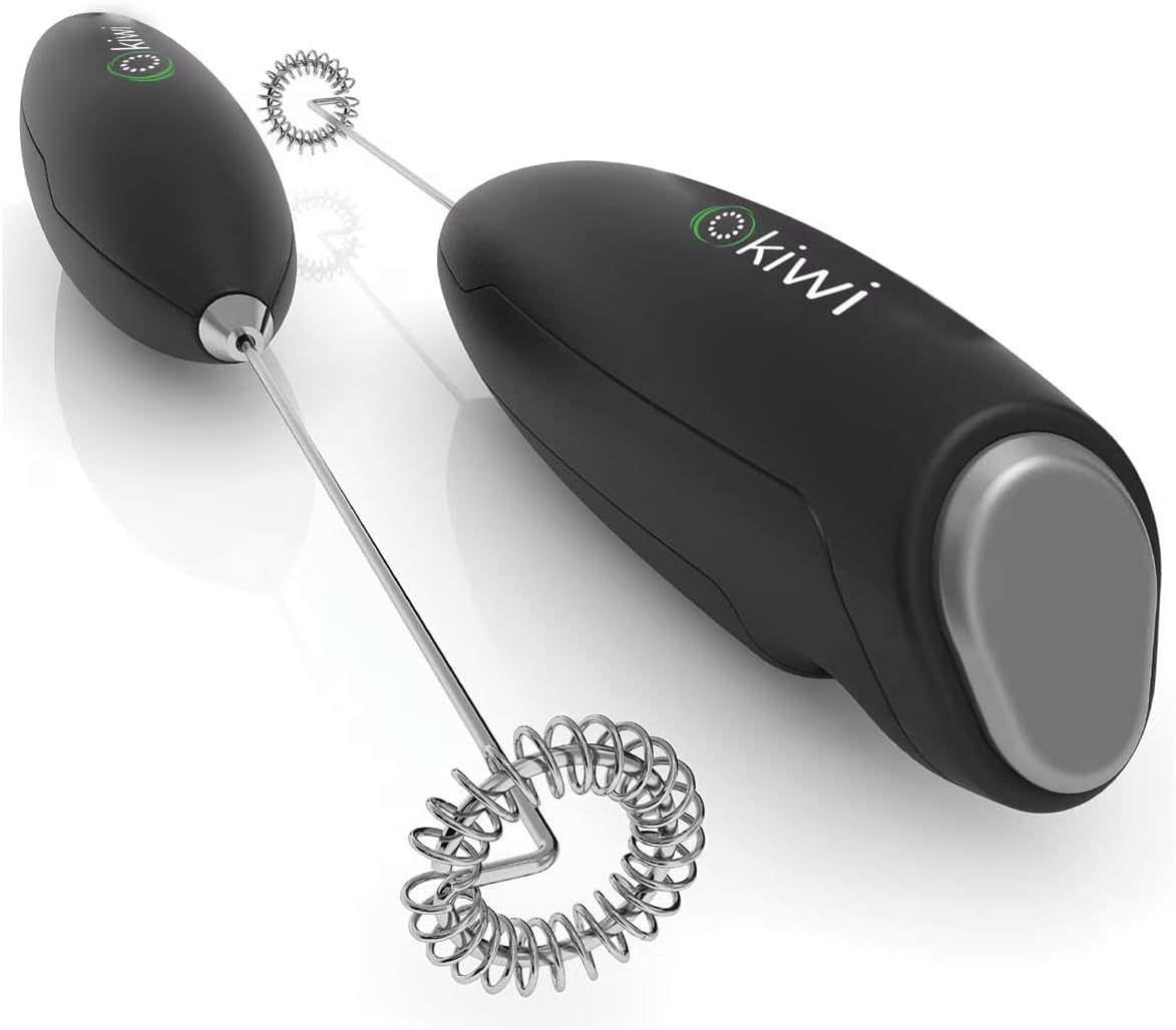-1112 Kablosuz Pilli Süt Köpürtücü ve Kahve Karıştırıcı - Paslanmaz Çelik Uçlu, Ergonomik El Tipi Mini Mikser - Latte, Cappuccino, Frappe ve Sıcak Çikolata İçin Devirli Köpük Yapıcı (Siyah)