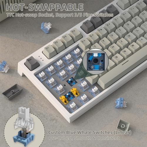 RK86 Kablosuz Mekanik Klavye, Gaming Klavye Conta Montajlı, 3 Mod (2.4Ghz/Bluetooth/Type C) Apex Pro TKL RGB 75% Oyuncu Klavyesi, TFT Renkli Ekran, Topuz, Hot Swappable Doğrusal Anahtar - Görsel 3