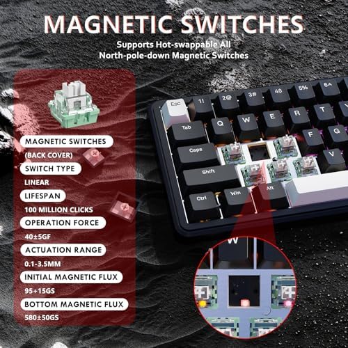 ATTACK SHARK X65 HE Manyetik Anahtarlı 65% Gaming Klavye – 8000 Hz Ultra Hızlı Tepki, 0.01 mm Rapid Trigger Hassasiyeti, PBT Tuşlar, RGB Aydınlatma, QMK Desteği (Business Black) - Görsel 3
