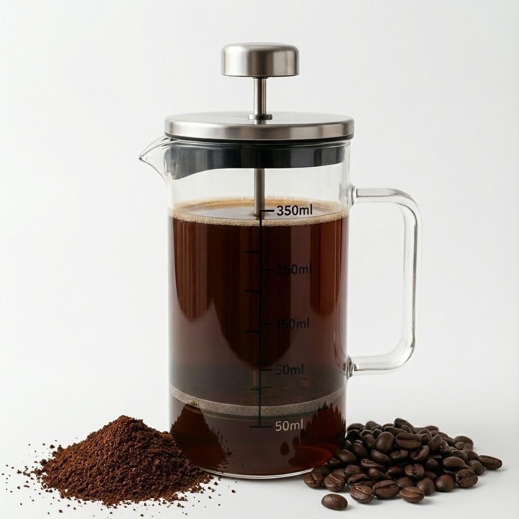 350 ml Borosilikat Cam Termisil French Press – Dayanıklı Cam Çay & Filtre Kahve Demleme, Bitki Çayı, Kahve Presi, Sızdırmaz Kapaklı Espresso & Çay Demleyici
