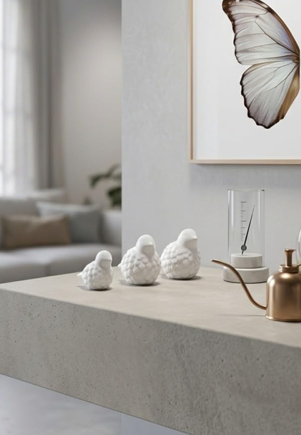 3’lü Seramik Kuş Figür Seti, Modern Beyaz Dekoratif Kuş Süsleri, İskandinav Tarzı Masaüstü ve Raf Dekoru, Ev ve Ofis İçin Minimalist Hediye Objesi