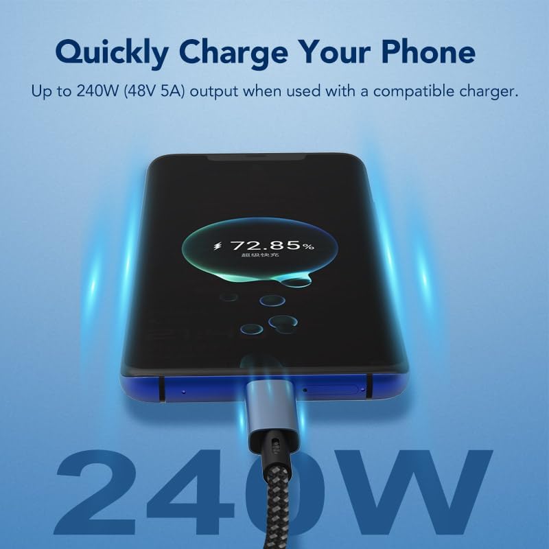 LED Ekranlı 240W USB C - USB C Hızlı Şarj Kablosu, (48V/5A) USB-C PD 3.1, Naylon Örgülü Tip C Erkek - Erkek Kablo Kablosu, MacBook Pro/Air/iPad/Google/HP// için Dizüstü Veri Kablosu - Görsel 3