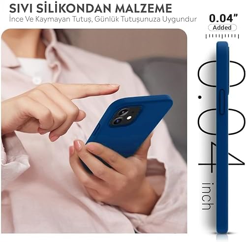 iPhone Kılıf İnce Sıvı Silikon 3 Katmanlı Tam Kaplamalı Yumuşak Jel Kauçuk Kılıf Kapak (Parlak Lacivert, iPhone 11) - Görsel 3