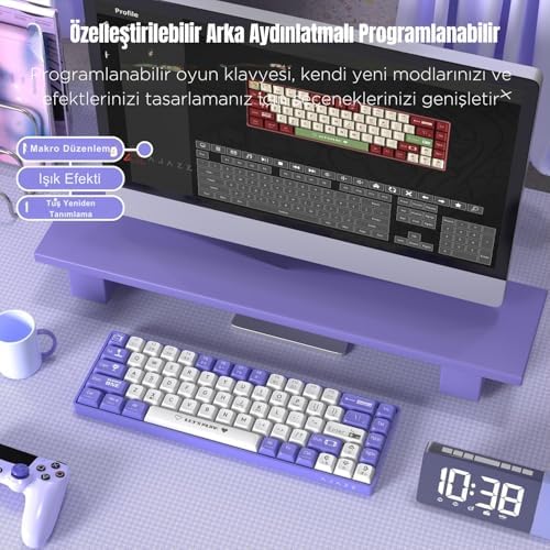Alternative view of AK680 65% Kablolu Hotswap Mekanik Oyun Klavyesi,68 Tuşlu Taşınabilir Anti-Ghosting Klavye,Gökkuşağı Arkadan Aydınlatmalı Programlanabilir,Ergonomik,Kahverengi Mor Beyaz, Anahtar-Mavi