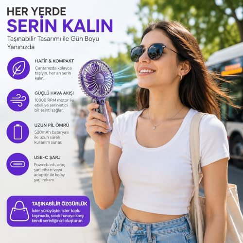 Alternative view of Taşınabilir Mini El Vantilatörü, USB-C Şarjlı, Şeffaf Tasarım, 5 Kademeli Sessiz Soğutma, Hafif ve Kompakt Masaüstü Serinletici